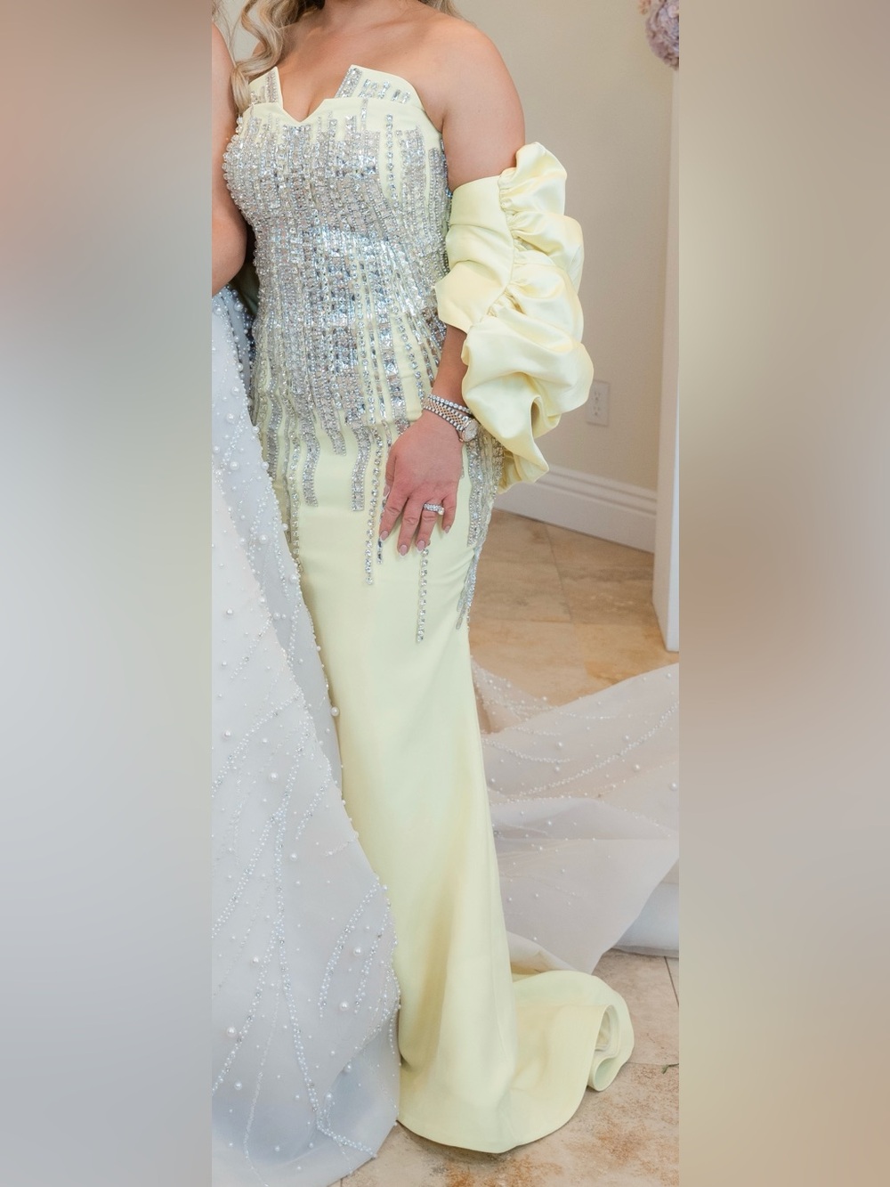 Elegant Yellow Embellished Evening Gown